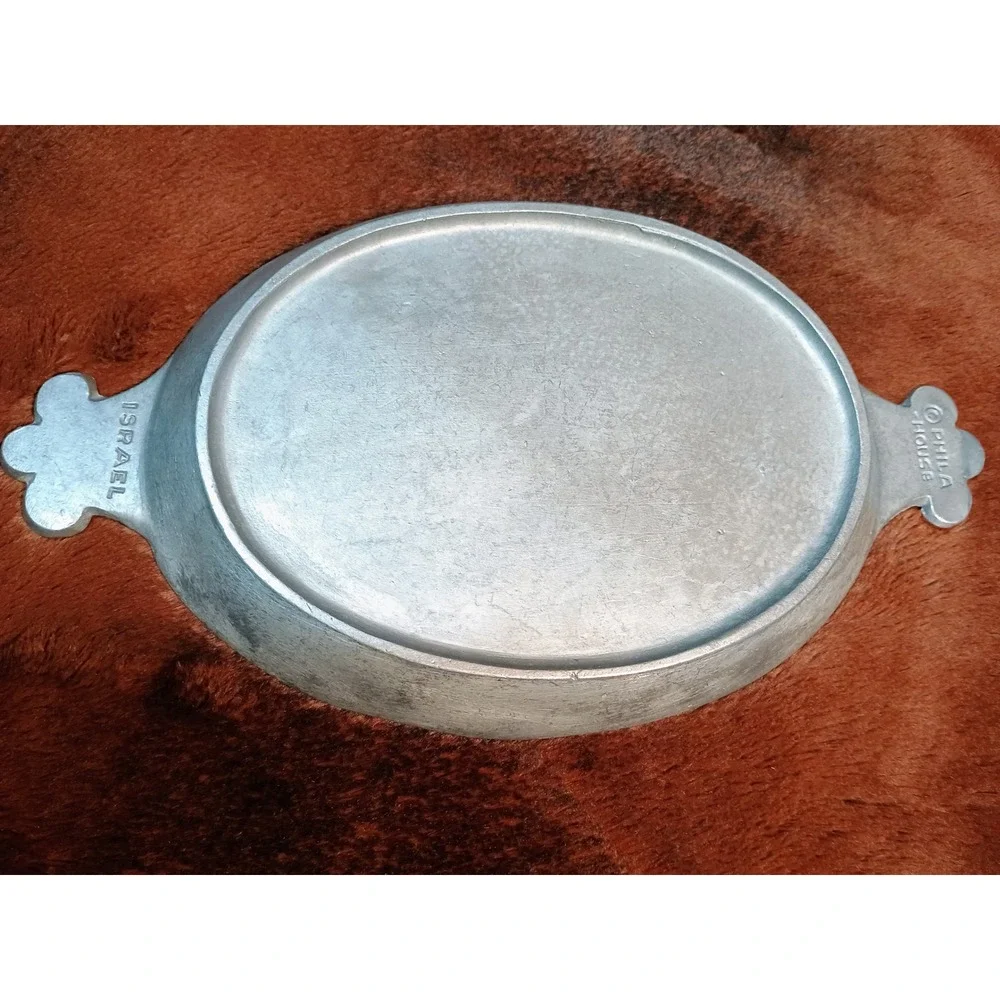 Vtg‎ Pewter Phila House Serving Tray Oval Dish Christmas Rejoice Be Glad Israel - Picture 3 of 8
